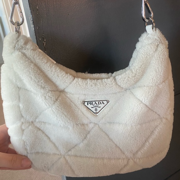 Prada Mini Triangle Logo Shearling Shoulder Bag